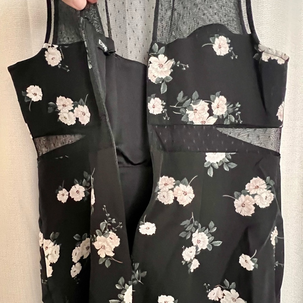 Express Black Floral Mesh Yoke Sleeveless Dress Size 12 - Picture 7 of 7